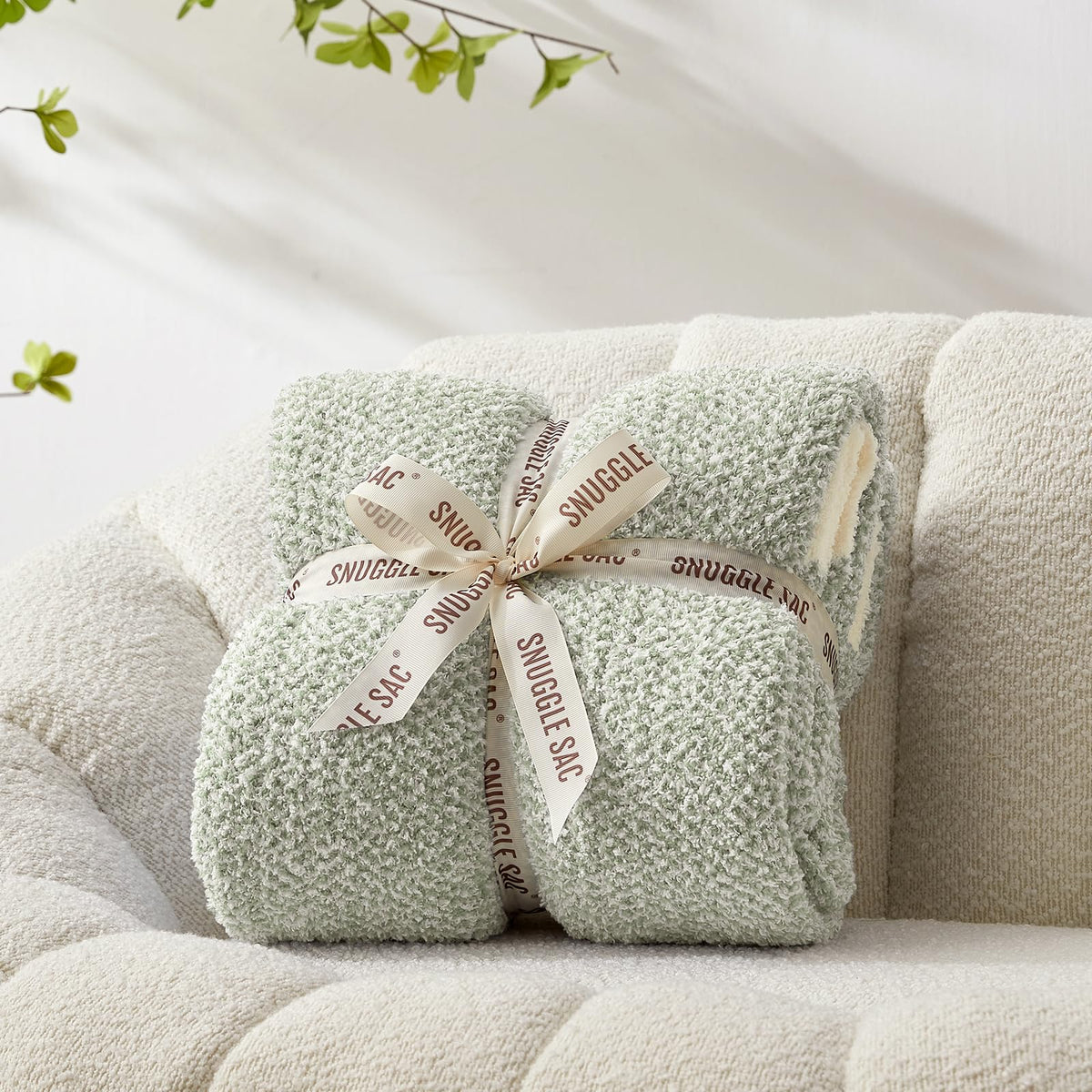 Snuggle Sac Buttery Ivory Throw Blanket for Couch, Reversible Super Soft Knitted Blankets, Warm Cozy Knit Fuzzy Plush Lightweight Throws Dupes for Sofa, Bed, Picnic, Ivory, 50 x 60 inches