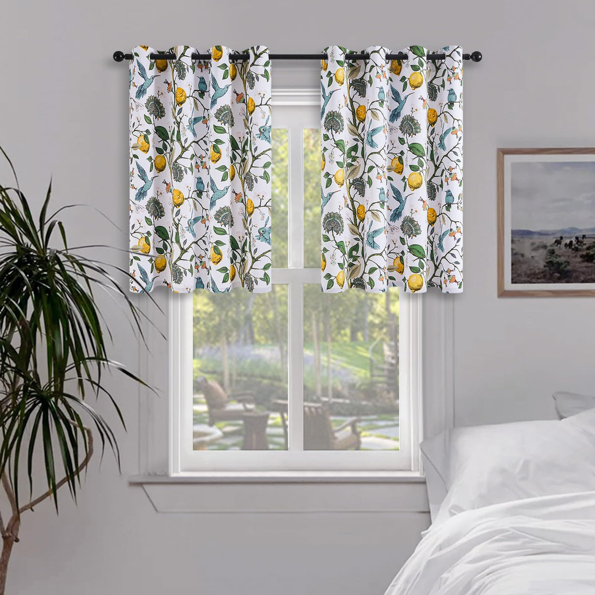 Topfinel Mustard Yellow Vintage Curtains & Drapes 84 Inches Long, Grommet Luxury Whimsical Floral Lemon Hummingbird Patterned Waverly Mid Century Colorful Blackout Drapes for Living Room Bedroom