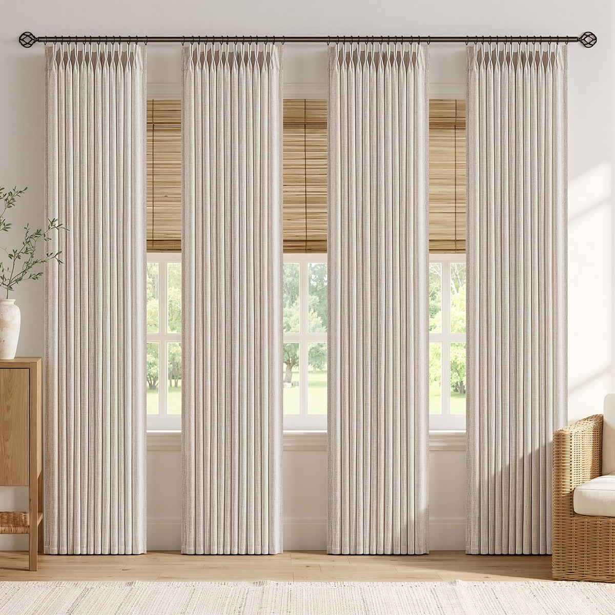 MIULEE 4 Panels Set Pinch Pleated Linen Curtains 90 Inches Long Natural