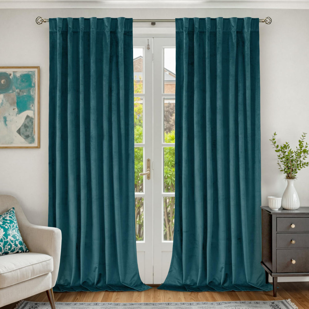 BGment Christmas Red Velvet Curtains 96 Inches for Living Room, Thermal Room Darkening Curtains Sound Reduce Drapes with Back Tab and Rod Pocket for French Door, 2 Panels, 52 x 96 Inch