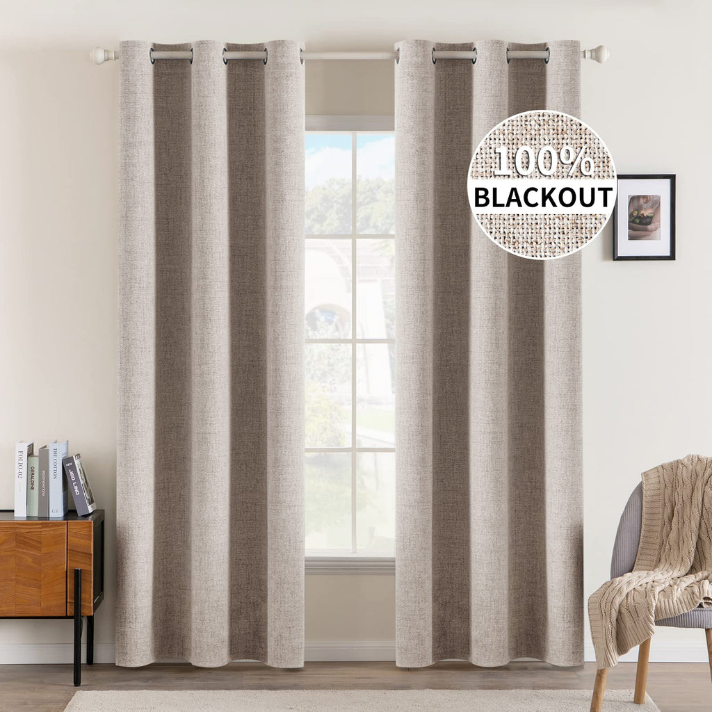 MIULEE 100% Blackout Linen Curtains for Bedroom 52x84 Inches Natural Beige