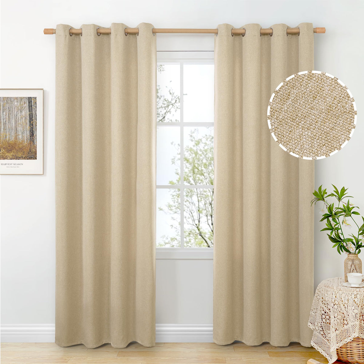 BGment Oatmeal Linen Curtains for Living Room 95 Inch Length 2 Panels Set, Privacy Drapes Light Filtering with Grommet for Farmhouse Bedroom No See Through, Each 52 Inch Wide