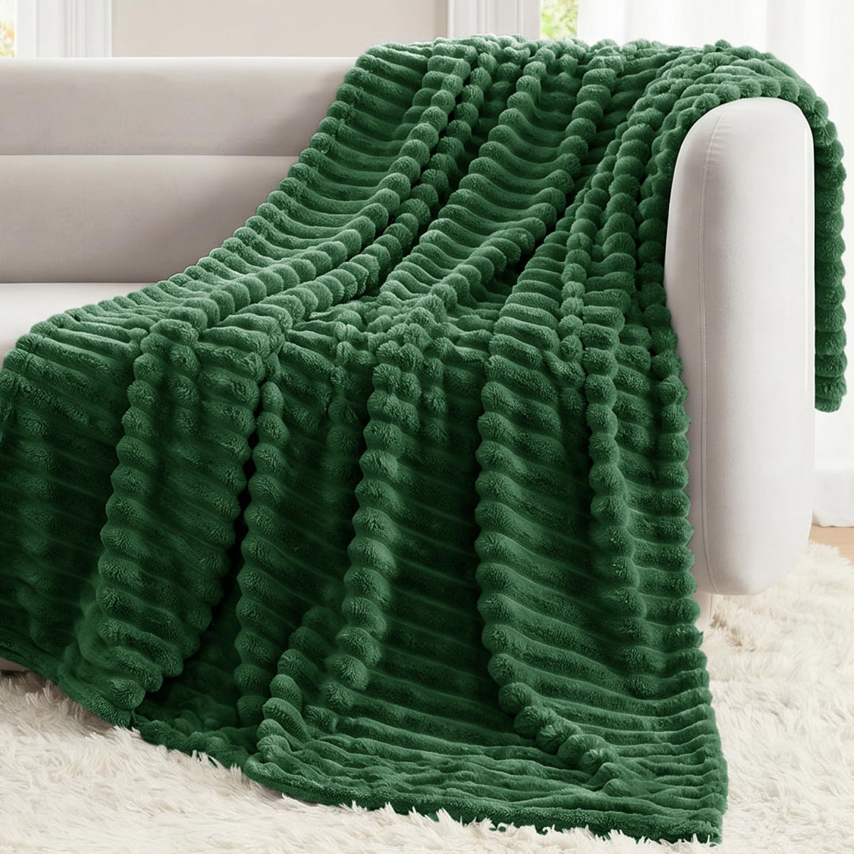 CozyLux Black Throw Blanket for Couch, Ribbed Fleece, 50 x 60 Inch