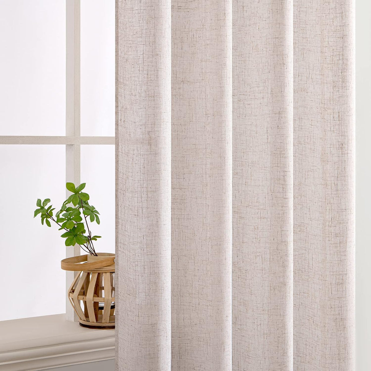 MIULEE Natural White Linen Curtains 52x90 Inch Long 2 Panels for Bedroom