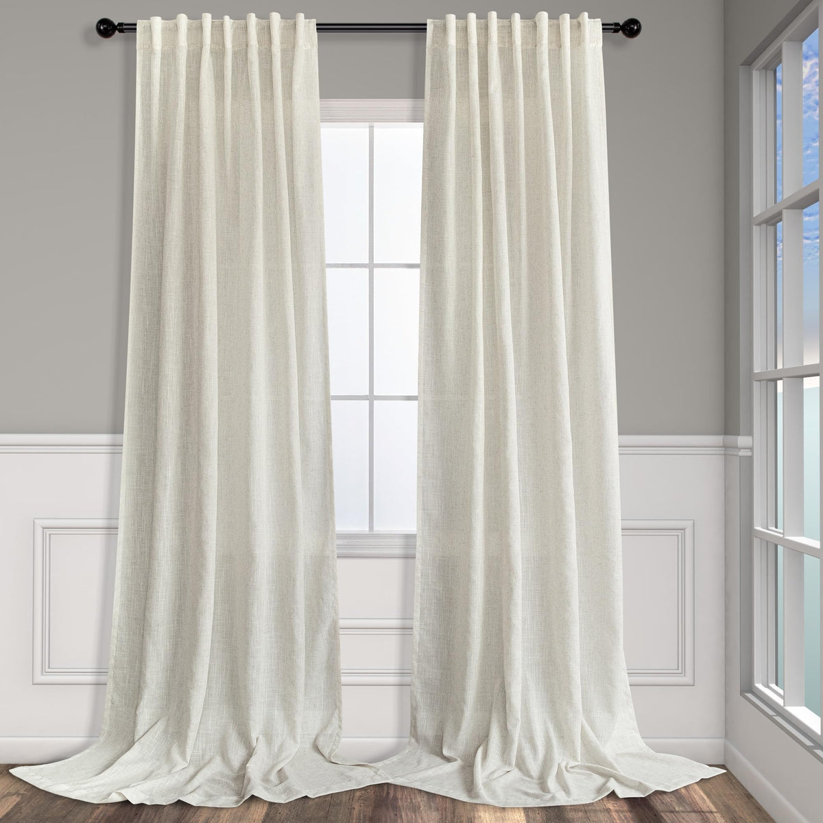 Natural Linen Back Tab Curtains 84 Inch Length for Living Room 2 Panel Pocket Drape Light Filtering Semi Sheer Neutral Country Rustic Farmhouse Boho Curtain Bedroom Muslin Look Ivory Cream Colored