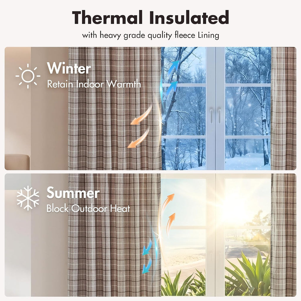 Madison Park Plaid Window Curtain Thermal Insulated, 1 Panel, 50x95 Brown