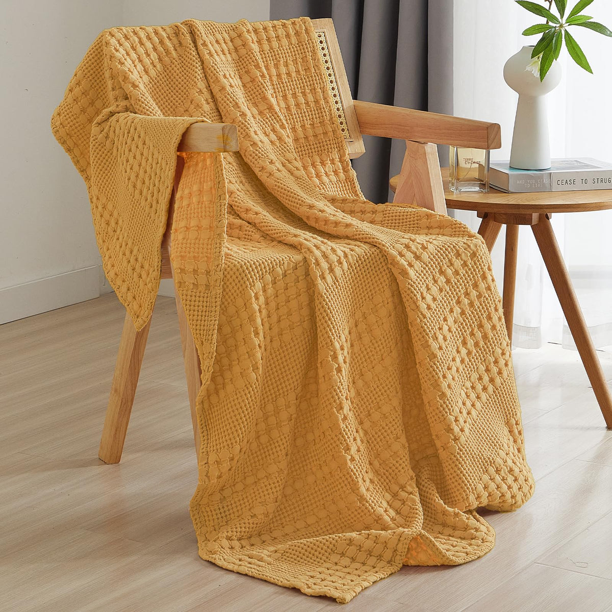 PHF Lightweight 100% Cotton Waffle Throw Blanket for Couch, Light Taupe