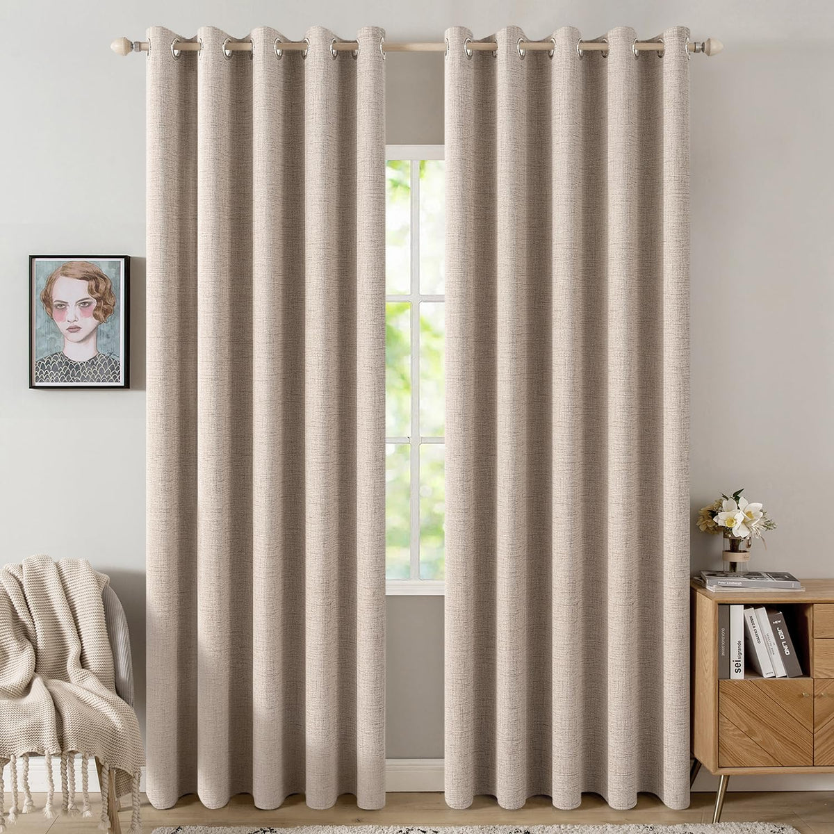 MIULEE 100% Blackout Linen Curtains for Bedroom 52x84 Inches Dusty Blue