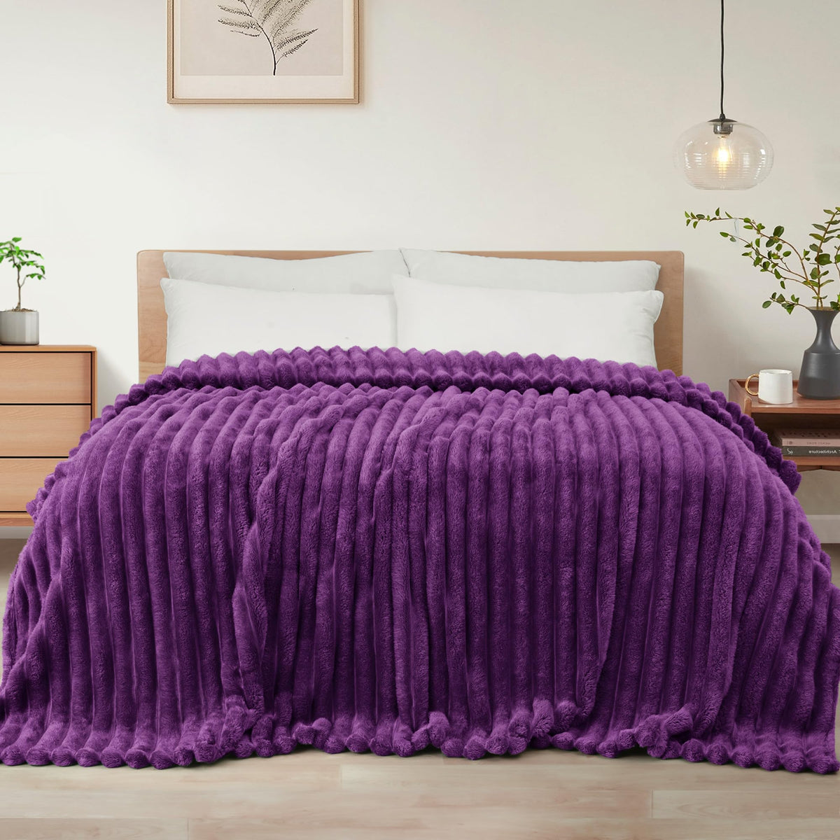 Exclusivo Mezcla Striped Fleece Throw Blanket for Couch, Sofa, Bed, 50"x60"