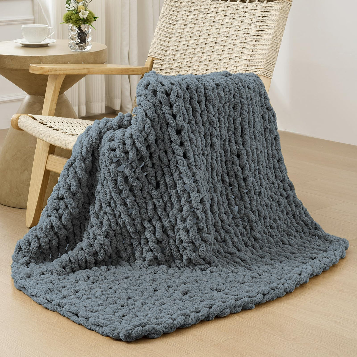 Bigacogo Chunky Knit Throw Blanket for Couch, 40x60 inches, Beige