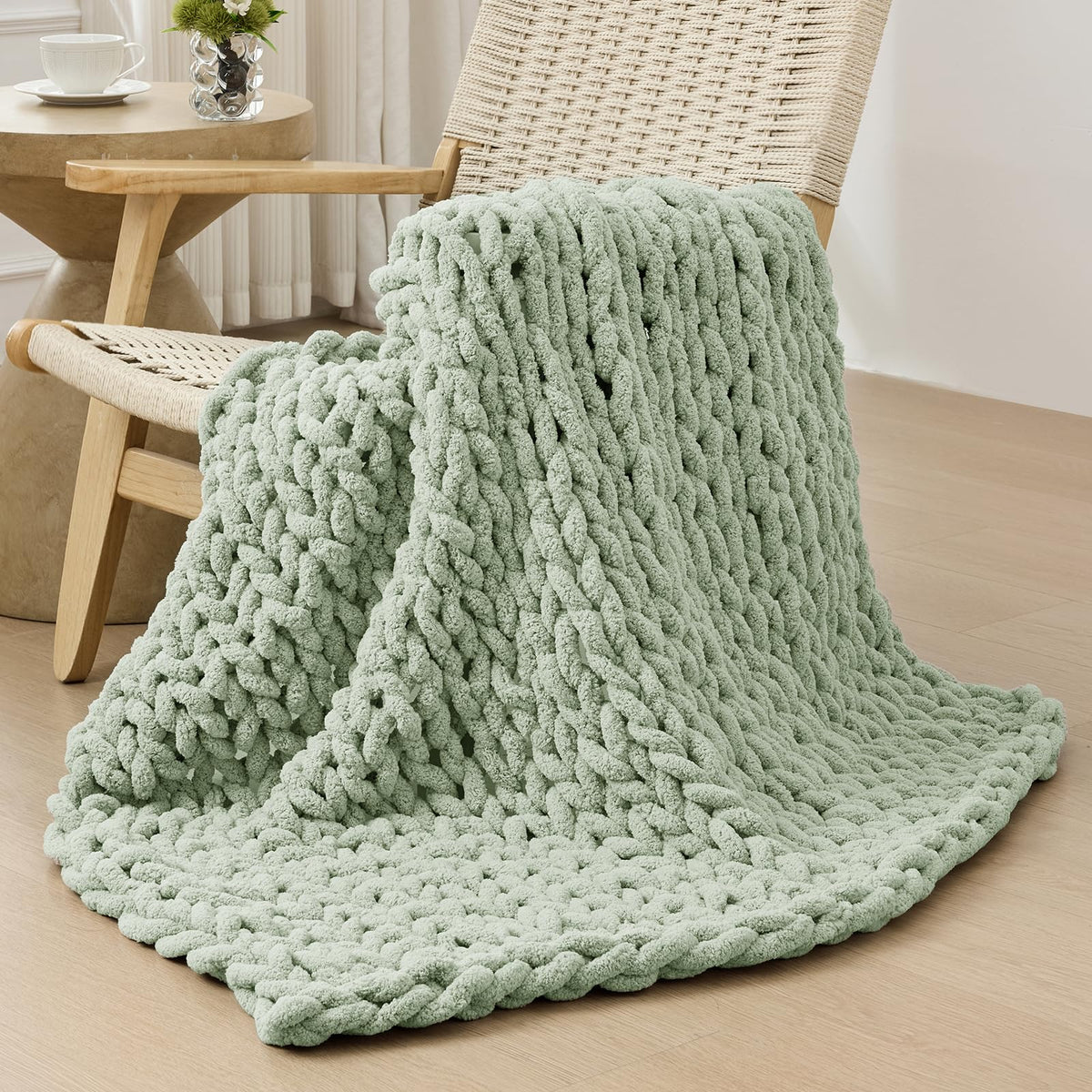 Bigacogo Chunky Knit Throw Blanket for Couch, 40x60 inches, Beige