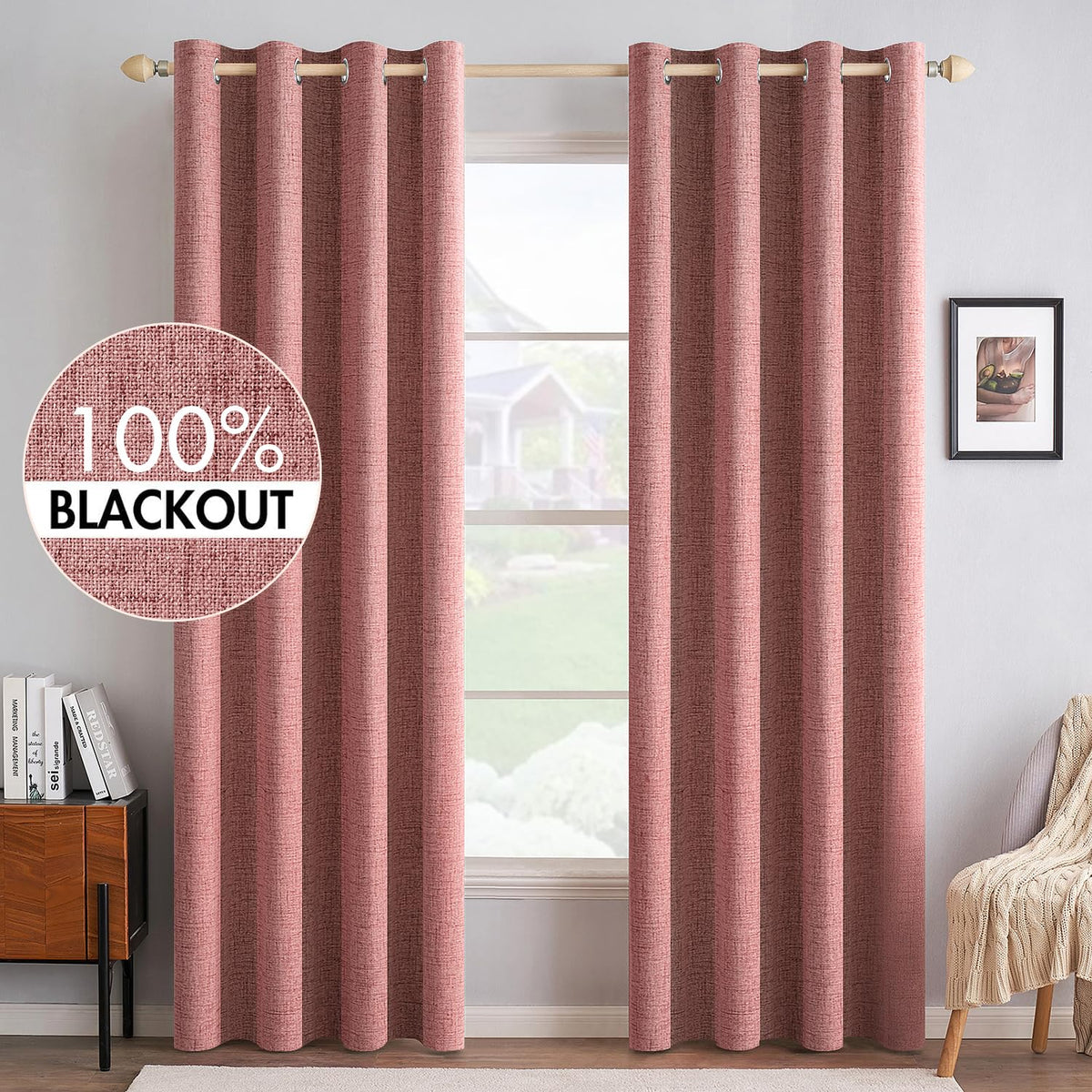 MIULEE 100% Blackout Linen Curtains for Bedroom 52x84 Inches Dusty Blue