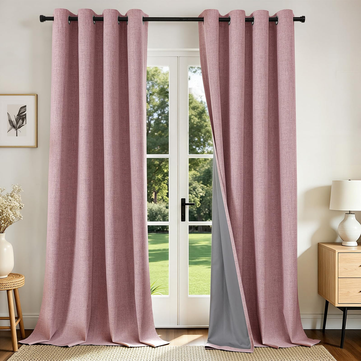 Joydeco Blackout Curtains 84 Inch Long, Linen Black Out Curtains for Bedroom 2 Panels with Grommet, Thermal Insulated, Noise Reducing Room Darkening Drapes Privacy Protection for Living Room Window