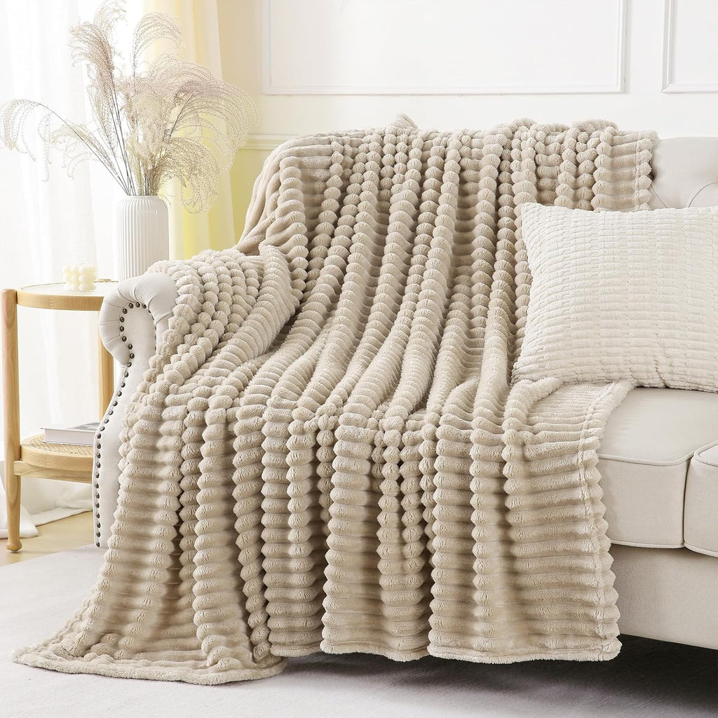 Khaki Throw Blanket for Couch Sofa 50x60 inches Striped Design