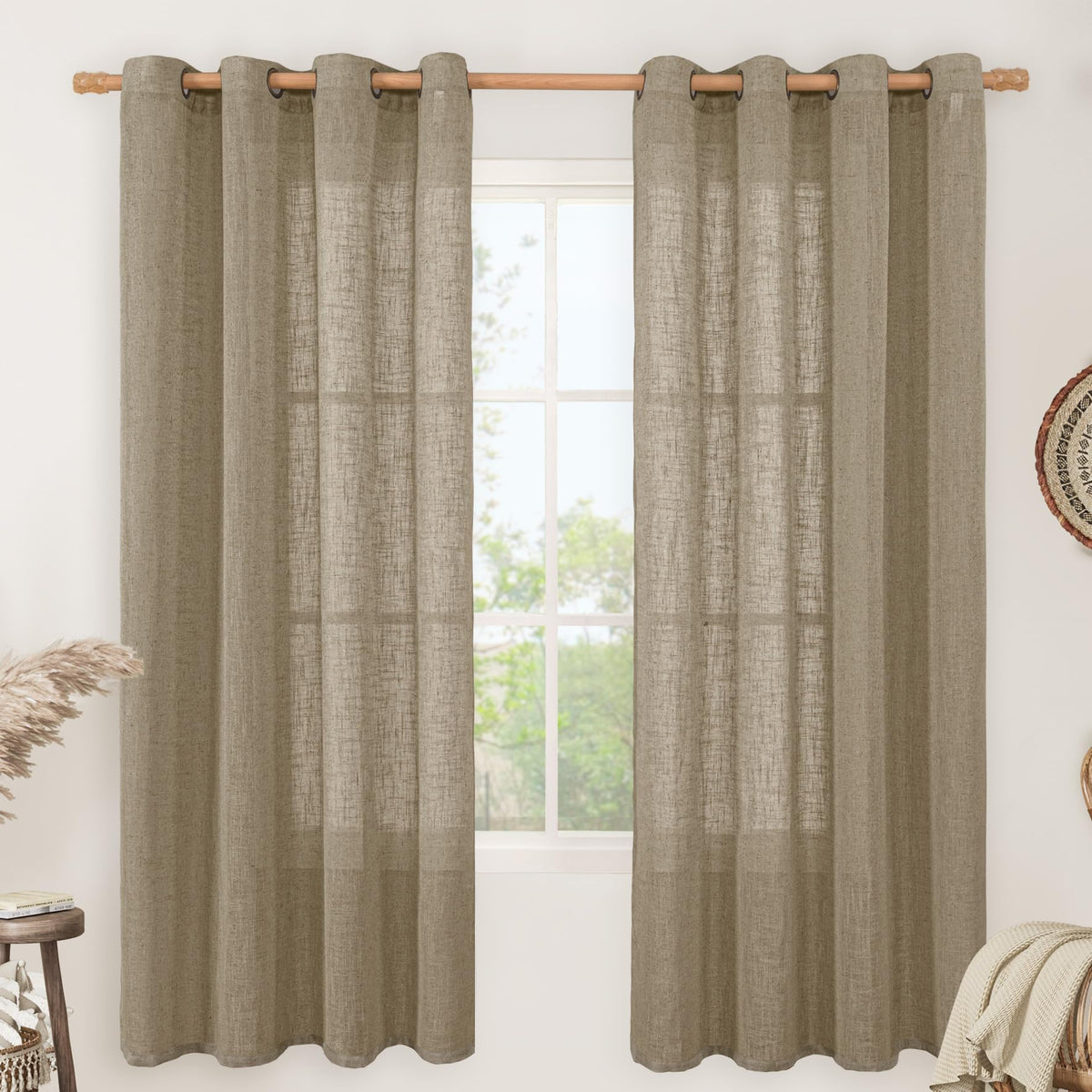 LAMIT Cream Ivory Linen Semi Sheer Curtains 84 inch Length for Bedroom
