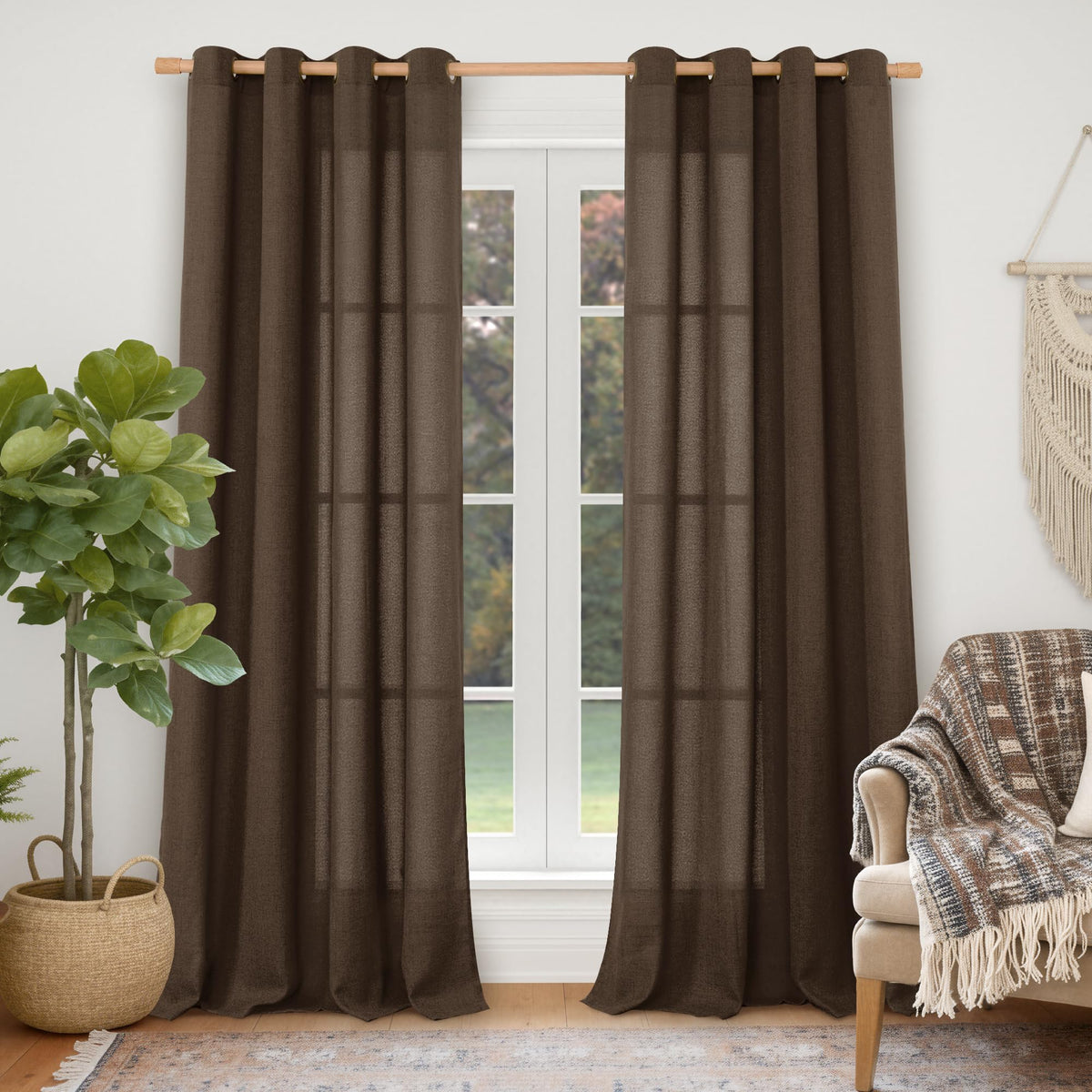 YoungsTex Linen Semi Sheer Curtains 63 Inch Length, Light Filtering Drapes