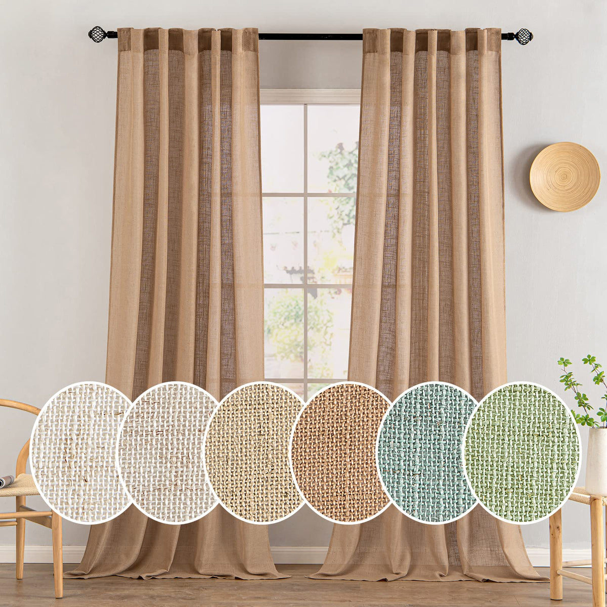 MIULEE Natural White Linen Curtains 52x90 Inch Long 2 Panels for Bedroom