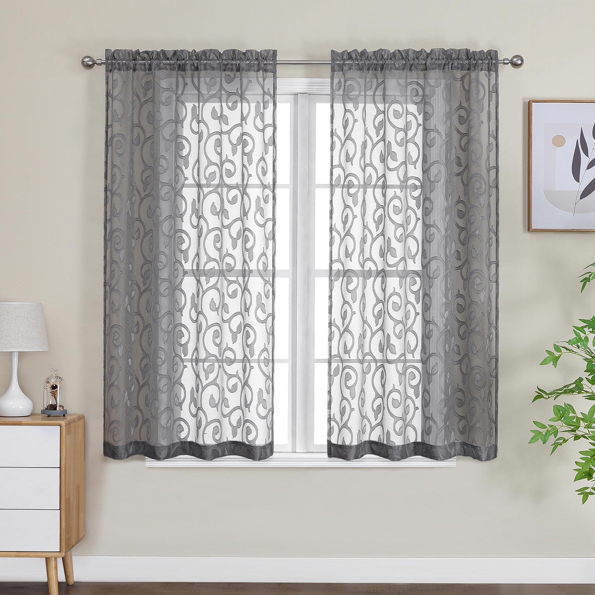 OWENIE Furman Ivory Sheer Curtains 84 inches Long for Bedroom Living Room 2 Panels Set, Jacquard Clip Light Filtering Semi Sheer Curtain Rod Pocket Window Drapes, 2 Pcs Each 40 W 84 L