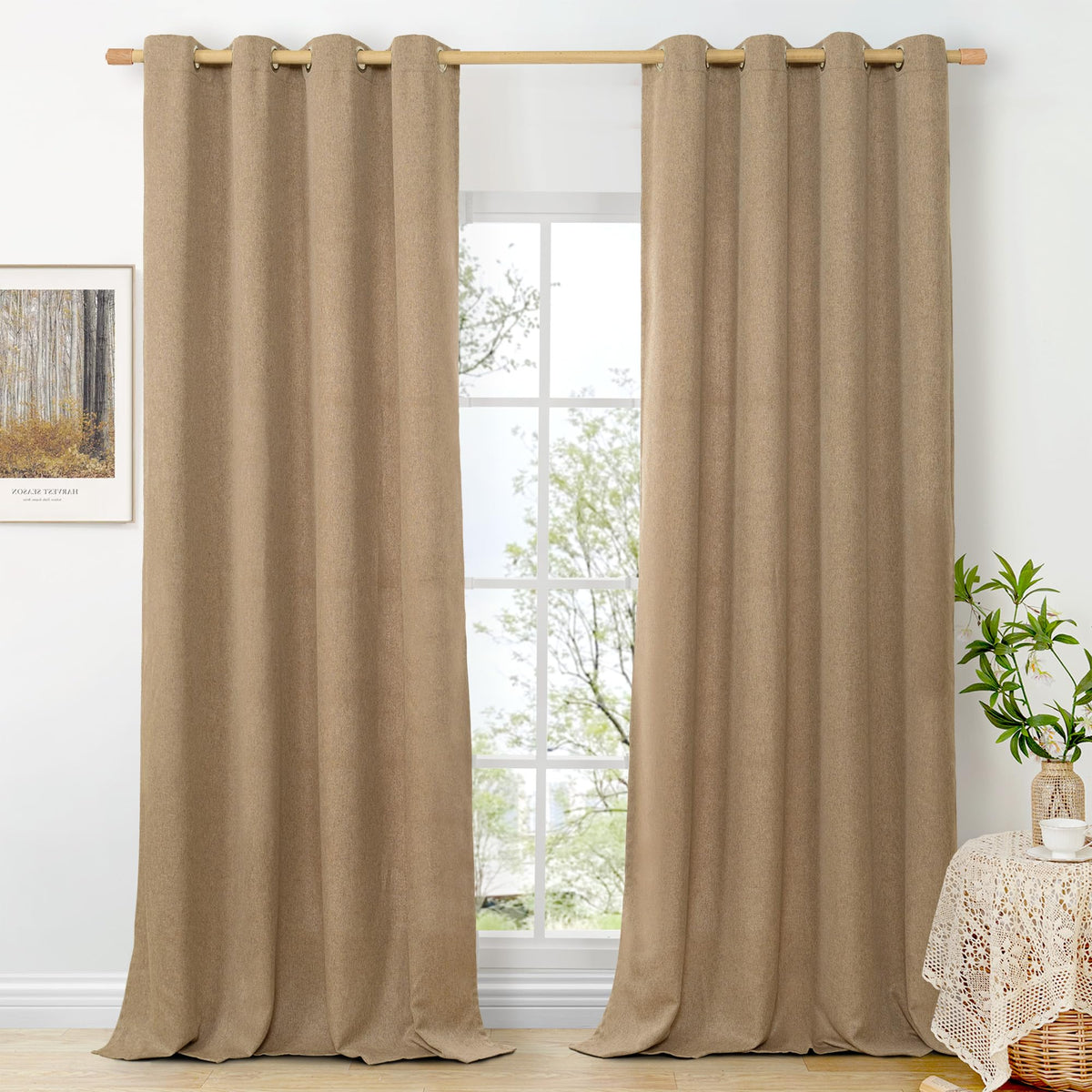 BGment Oatmeal Linen Curtains for Living Room 95 Inch Length 2 Panels Set, Privacy Drapes Light Filtering with Grommet for Farmhouse Bedroom No See Through, Each 52 Inch Wide