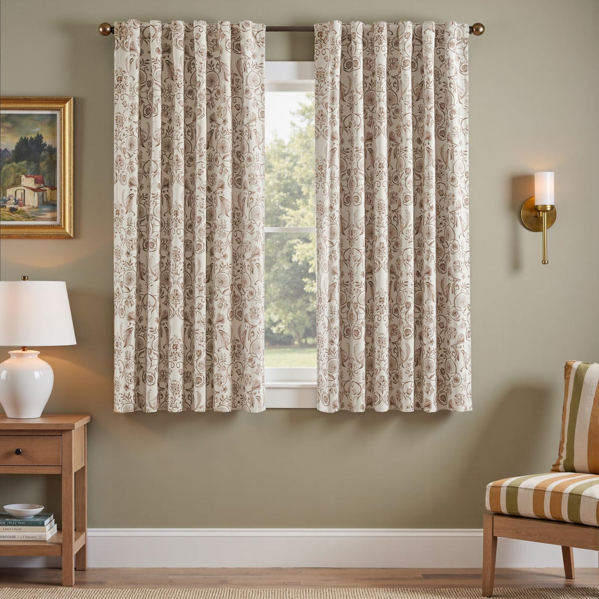 jinchan Beige Boho Floral Blackout Curtains 84 Inch Grommet 4 Panels