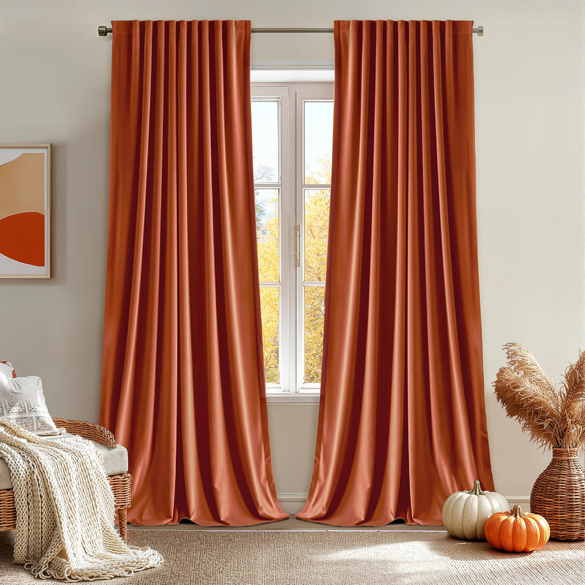 MIULEE Sage Green Velvet Pinch Pleat Blackout Curtains W52 X L108 Inches