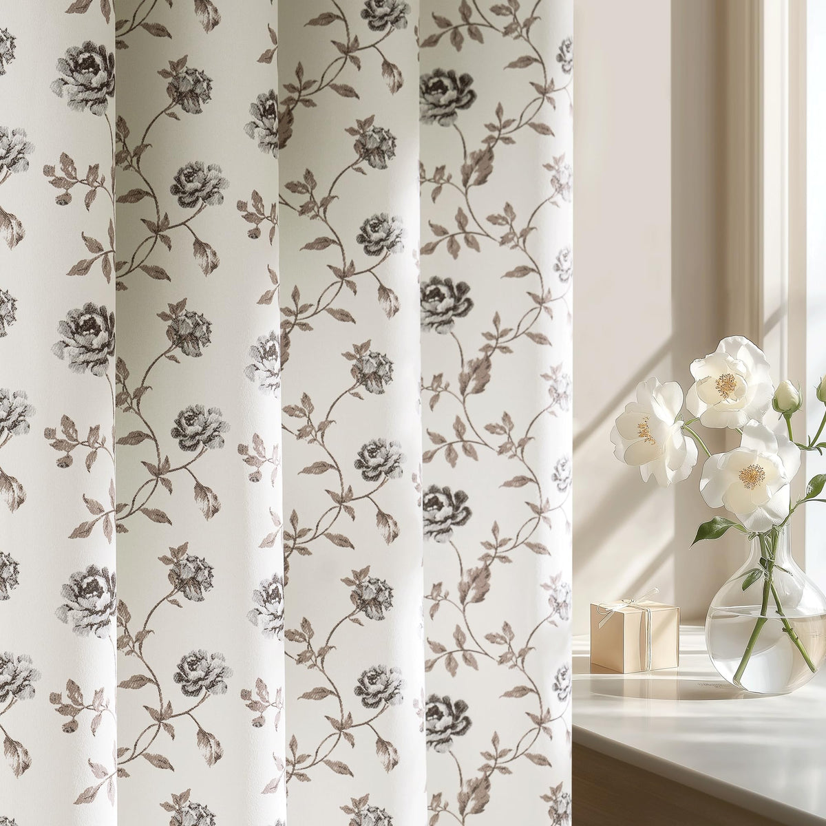 Beauoop Floral 100% Blackout Curtains for Bedroom Red Brown 52x84 2 Panels