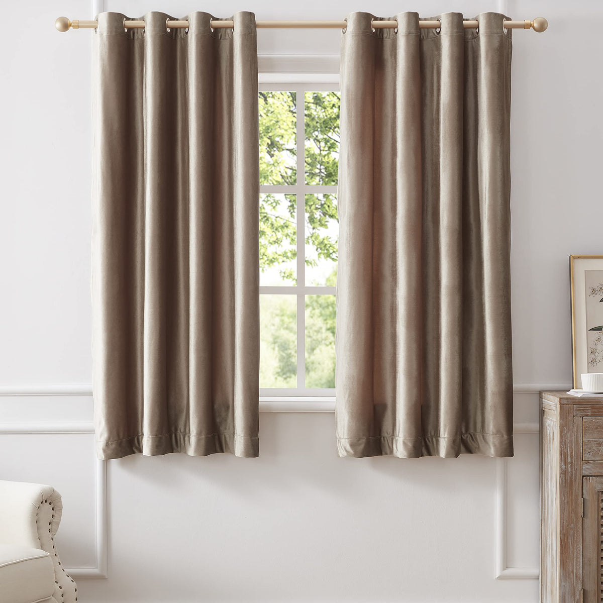 BULBUL Velvet Gold Grommet Blackout Curtains 84 inch Length for Living Room