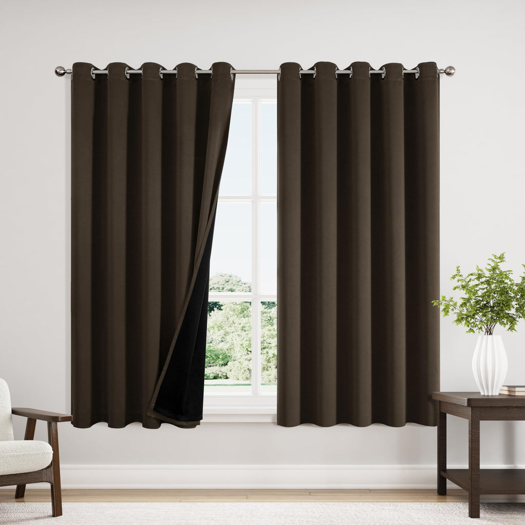ChrisDowa 100% Blackout Curtains for Bedroom 63 Inch Long with Black Liner