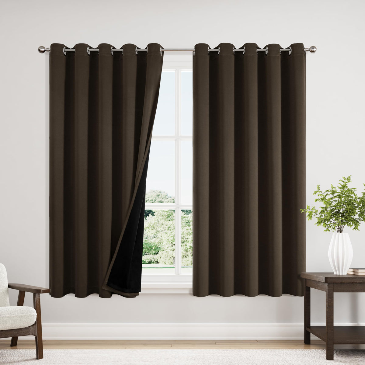 ChrisDowa 100% Blackout Curtains for Bedroom 63 Inch Long with Black Liner