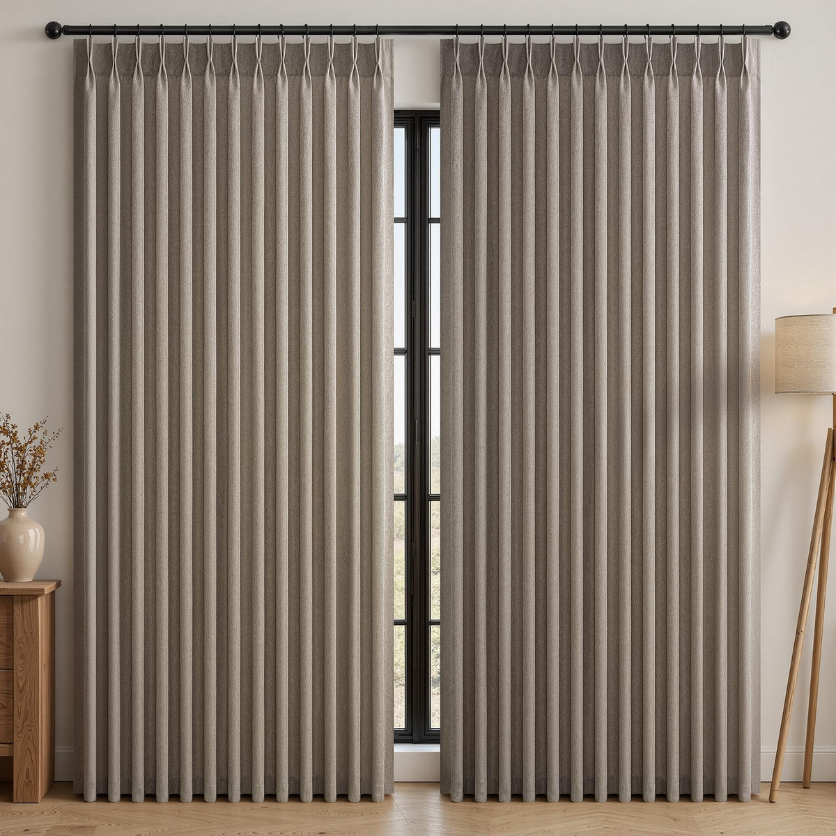 96 Inches Long Pinch Pleated Semi Sheer Curtains,Natural Linen Blended Light Filtering Window Curtains 96 Length for Living Room Bedroom Pinch Pleat Drapes with Hooks 2 Panels 72" Wx96 L