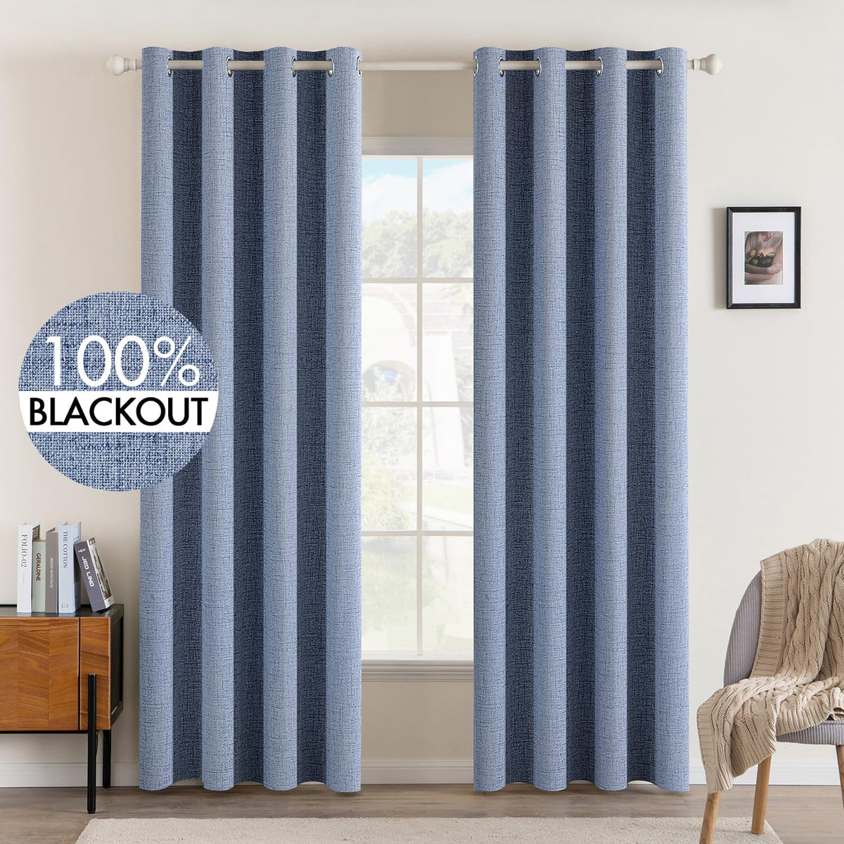 MIULEE 100% Blackout Linen Curtains for Bedroom 52x84 Inches Dusty Blue