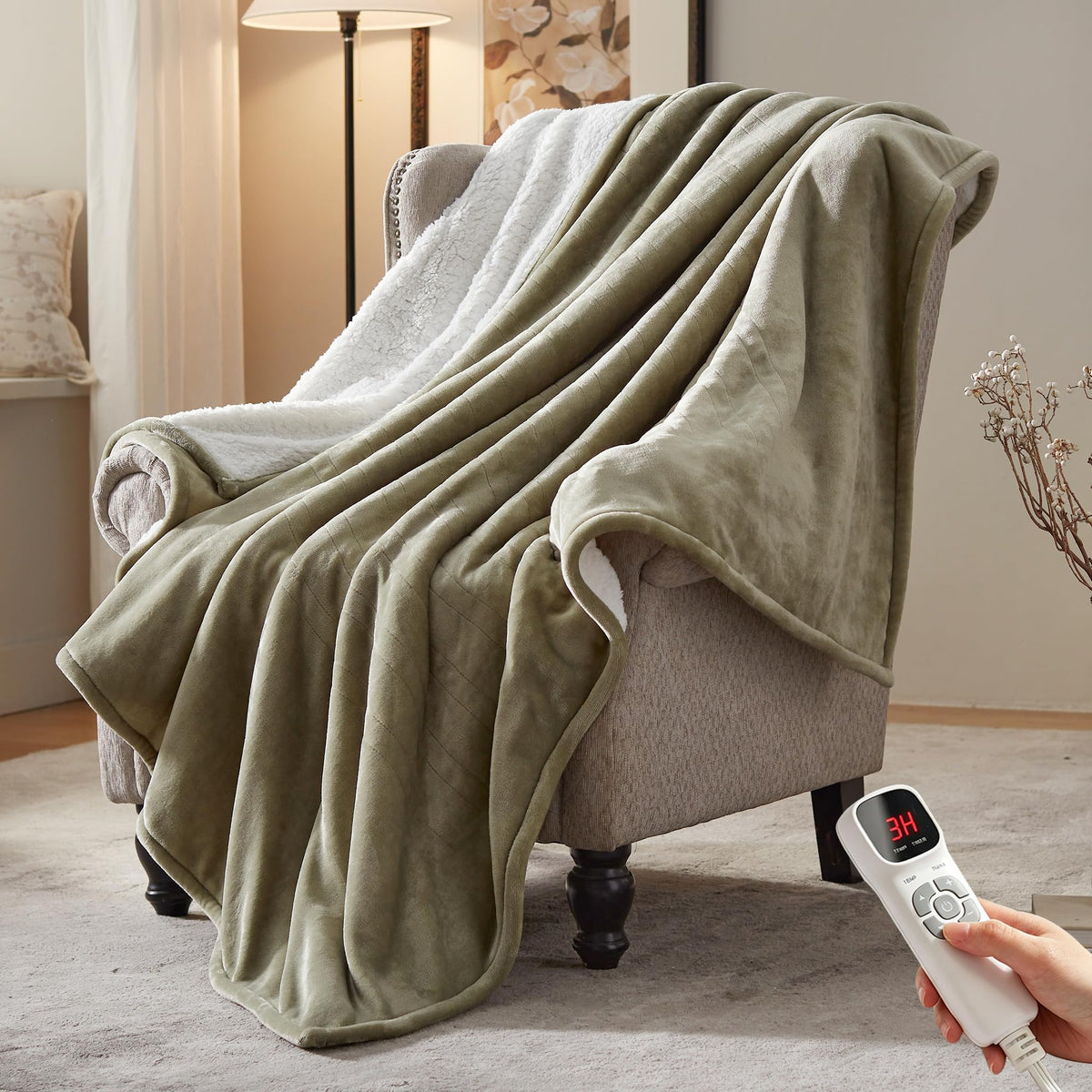 Electric Heated Blanket,50"x60" Heating Throw Flannel London Grey
