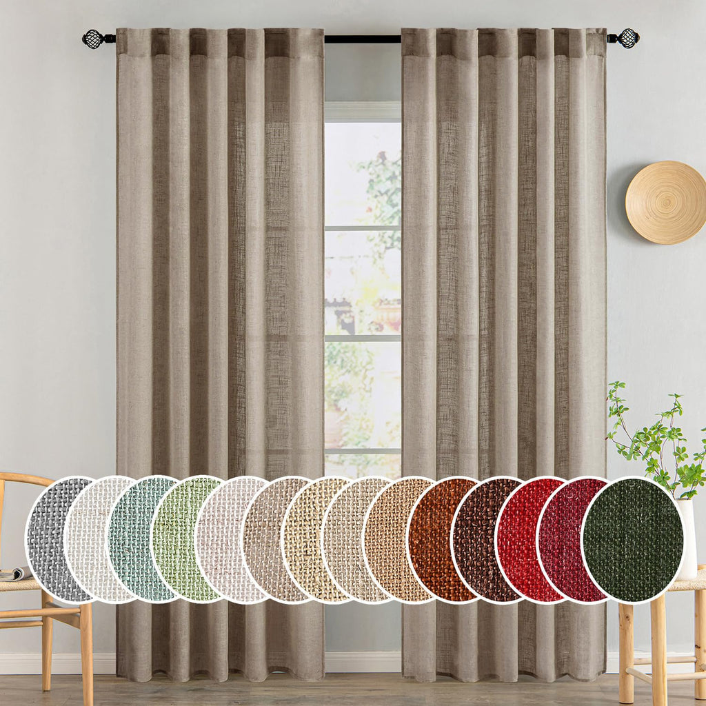 MIULEE Taupe Linen Curtains 52x84 Inch Length for Bedroom and Living Room