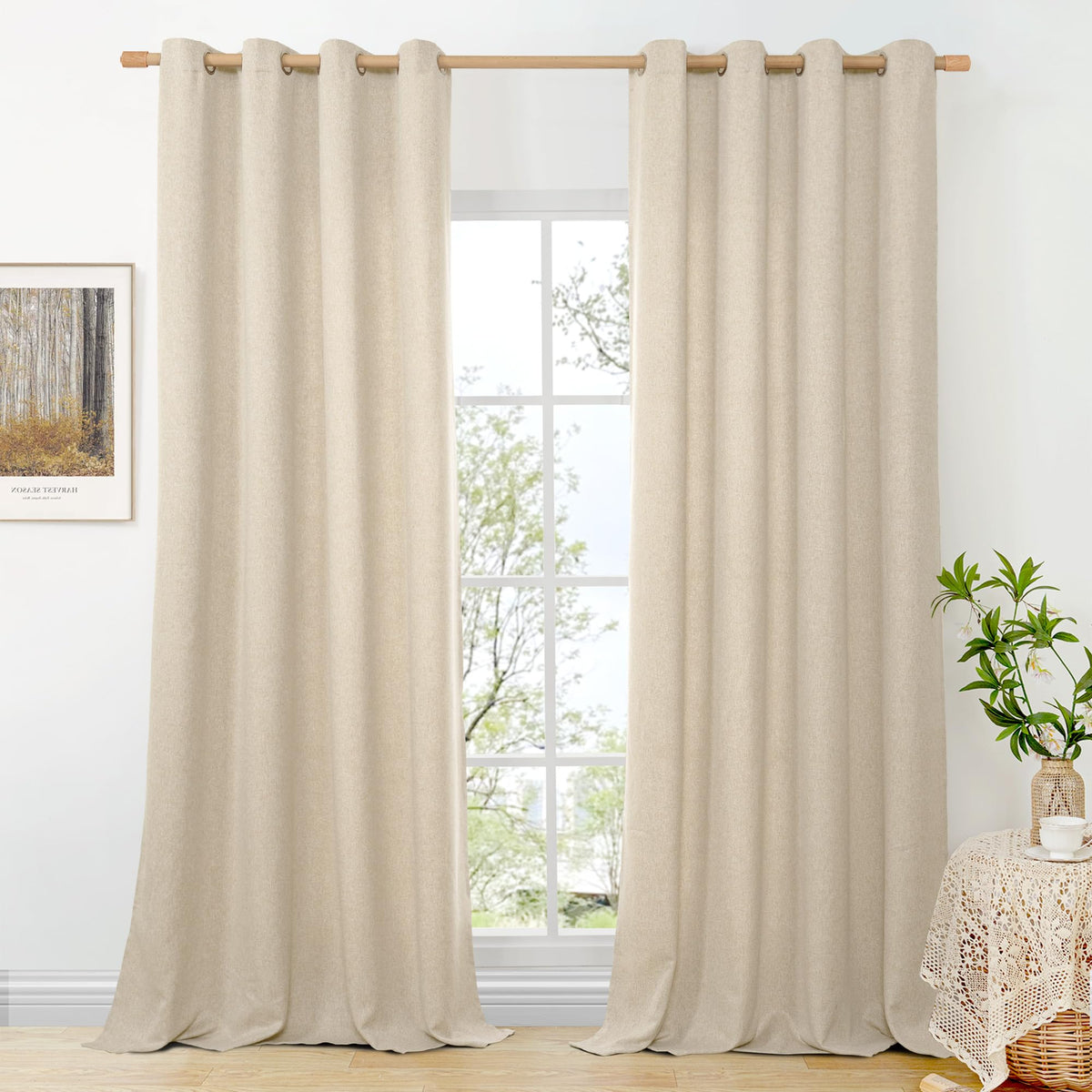 BGment Oatmeal Linen Curtains for Living Room 95 Inch Length 2 Panels Set, Privacy Drapes Light Filtering with Grommet for Farmhouse Bedroom No See Through, Each 52 Inch Wide