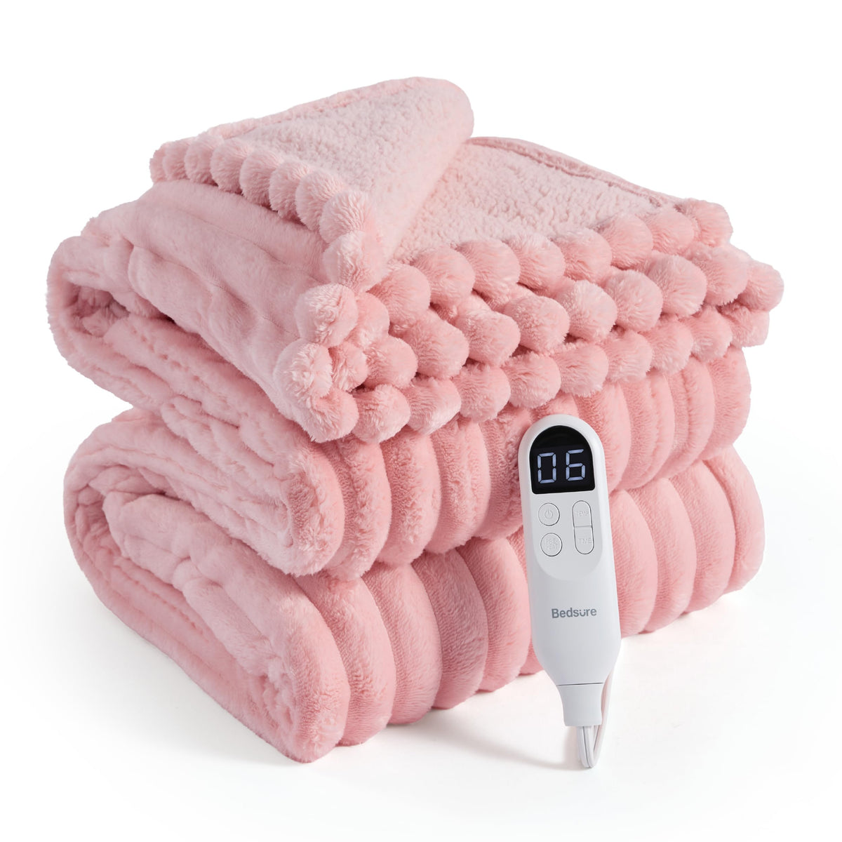 Bedsure Heated Blanket Electric Throw - Thick Striped Fast Heating Electric Blanket with Preheat Function, 6 Heat & 6 Timer (Up to 10H), 8H Auto Off, ETL Certified, Gifts for Women (50"x60", White)