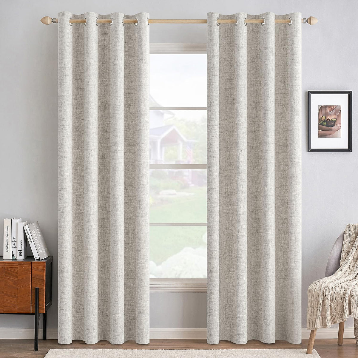 MIULEE 100% Blackout Linen Curtains for Bedroom 52x84 Inches Natural Beige