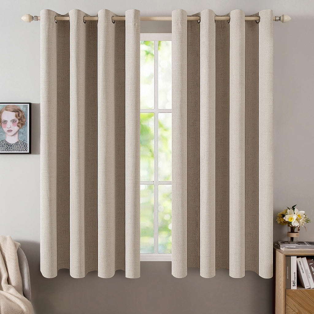 MIULEE 100% Blackout Linen Curtains for Bedroom 52x84 Inches Natural Beige