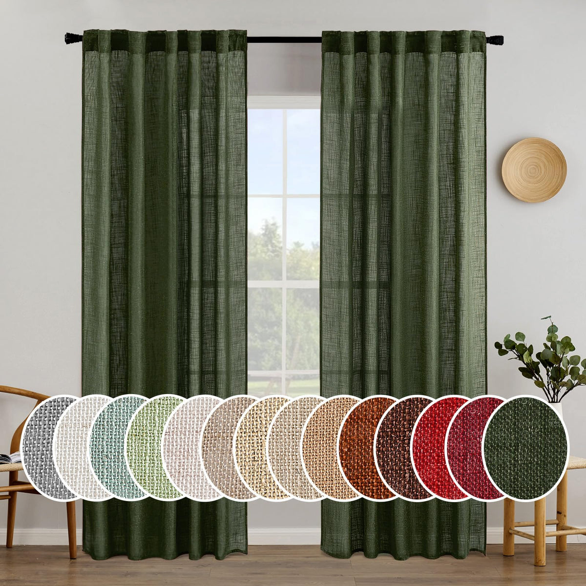 MIULEE Natural White Linen Curtains 52x90 Inch Long 2 Panels for Bedroom