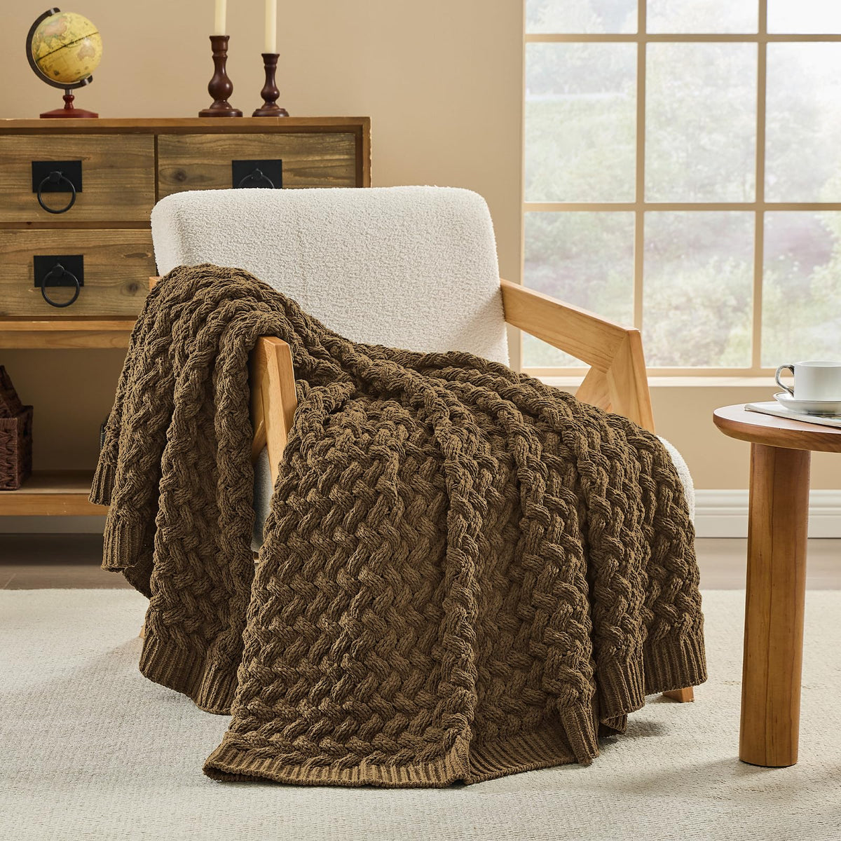 inhand Off White Knitted Throw Blanket for Couch and Bed, 50"x60"
