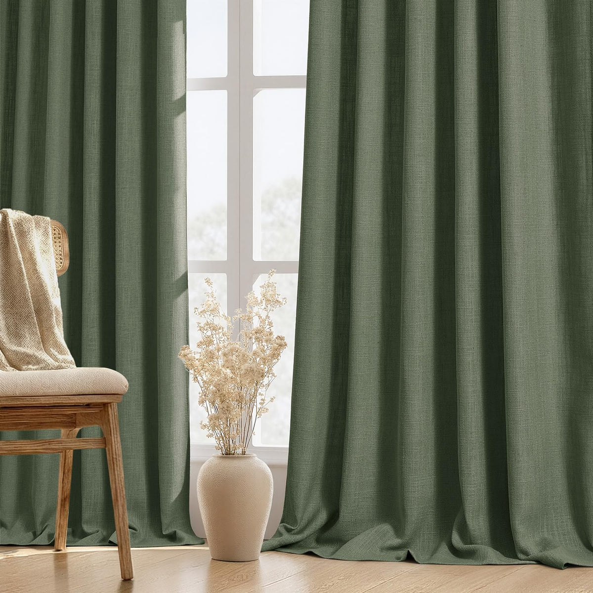 MIULEE Thick Linen Curtains, 42Wx72L, Light Blue Semi Sheer Linen Textured