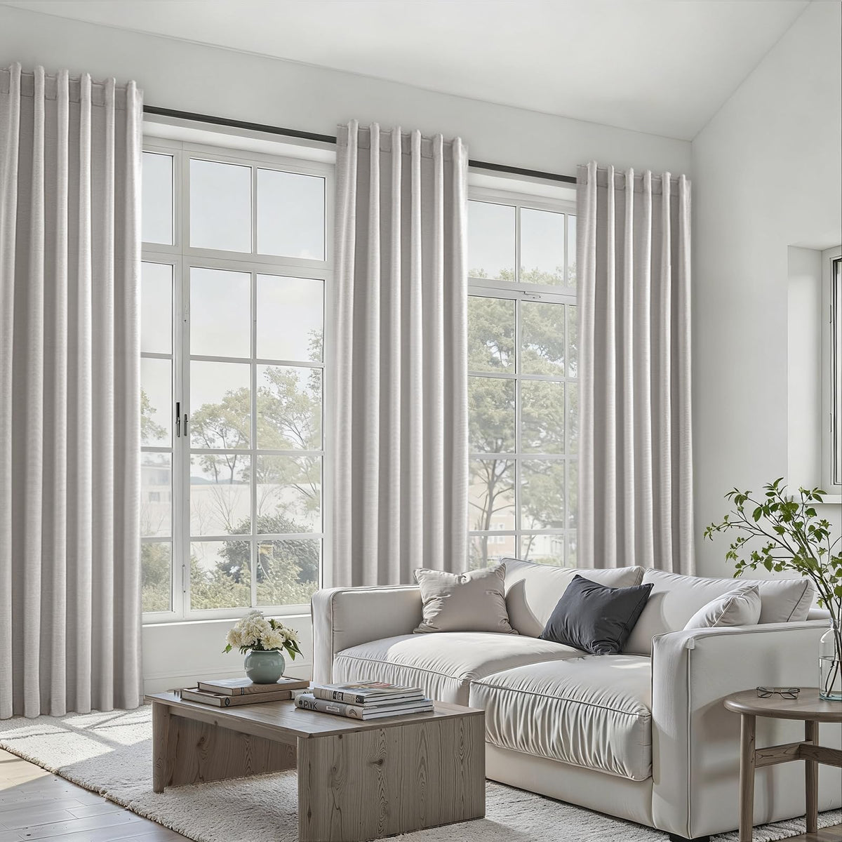 Topfinel Linen Blackout Curtains 96 Inch Long, Boho Farmhouse Ivory Birch Viral Drapes Pinch Pleated Curtains with Hooks for Living Room, Neutral 8 FT Back Tab Bedroom Curtains 52" X 96" 2 Panels
