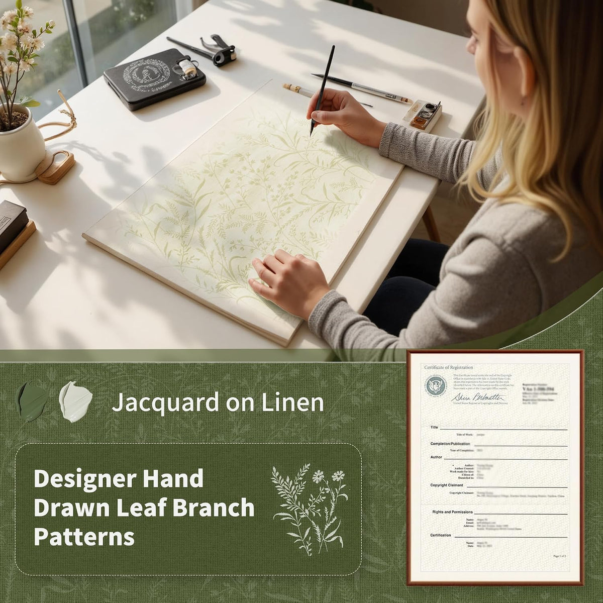 BGment Green Leaf Linen Curtains for Living Room 84 Inch Length 2 Panels