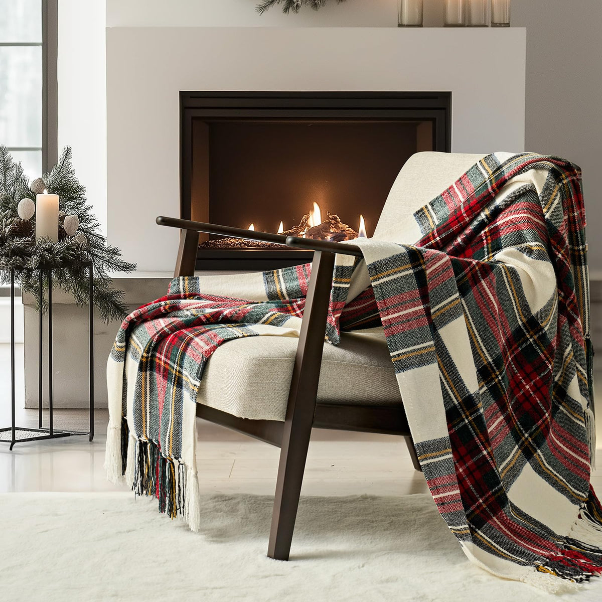EverGrace Plaid Chenille Fall Throw Blanket, 50"x60", Harvest Orange Plaid