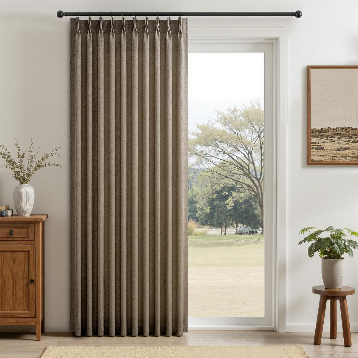 96 Inches Long Pinch Pleated Semi Sheer Curtains,Natural Linen Blended Light Filtering Window Curtains 96 Length for Living Room Bedroom Pinch Pleat Drapes with Hooks 2 Panels 72" Wx96 L