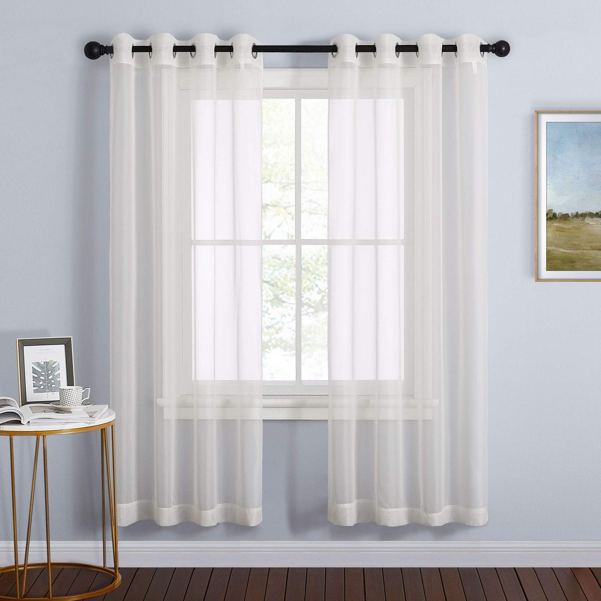 NICETOWN White Sheer Curtains & Drapes 96 inches Long for Living Room - Grommet Top Solid Lightweight & Airy Gauzy Window Treatments with Light Filtering for Bedroom, 2 Panels, W54 x L96