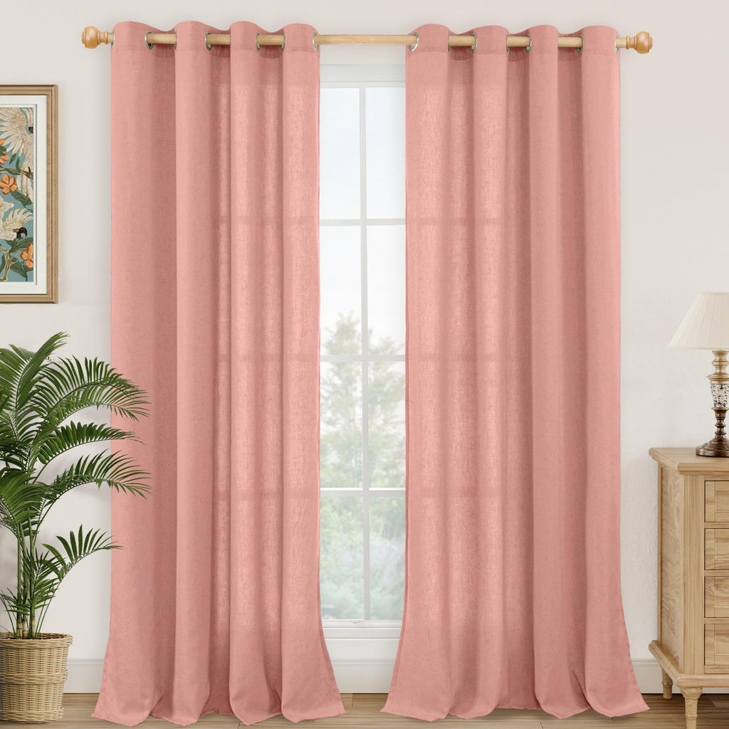 YoungsTex Linen Semi Sheer Curtains 63 Inch Length, Light Filtering Drapes