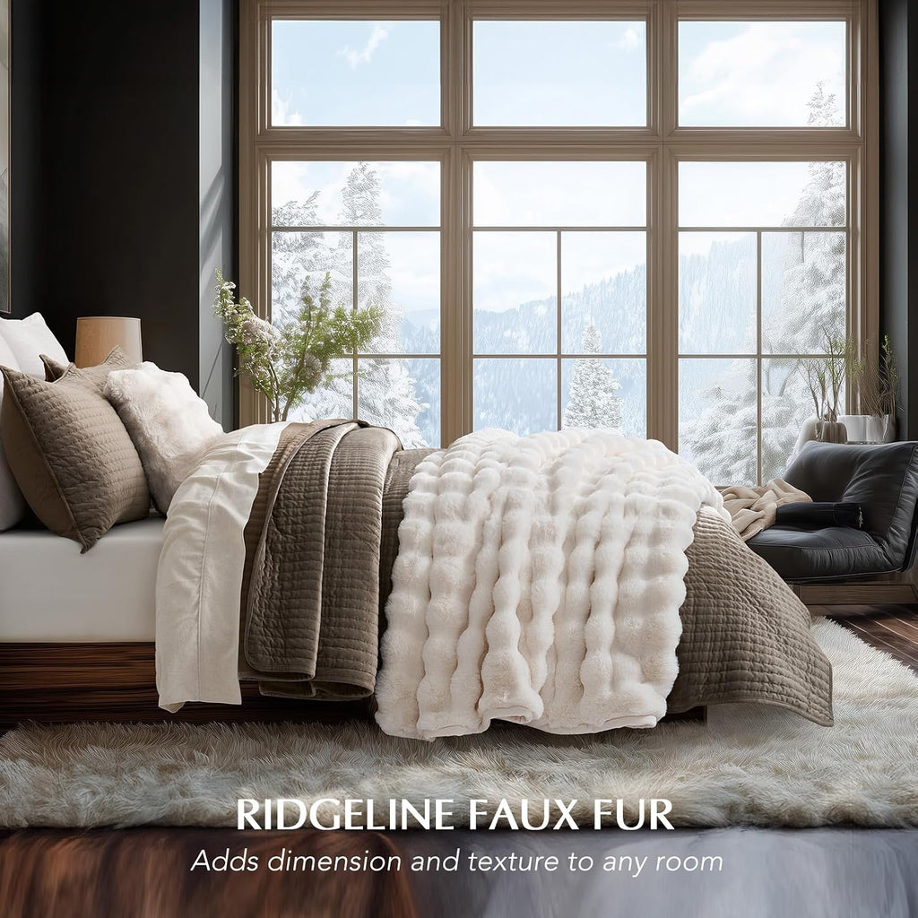 EverGrace Faux Rabbit Fur Bubble Throw Blanket, 60"x80", Ivory White