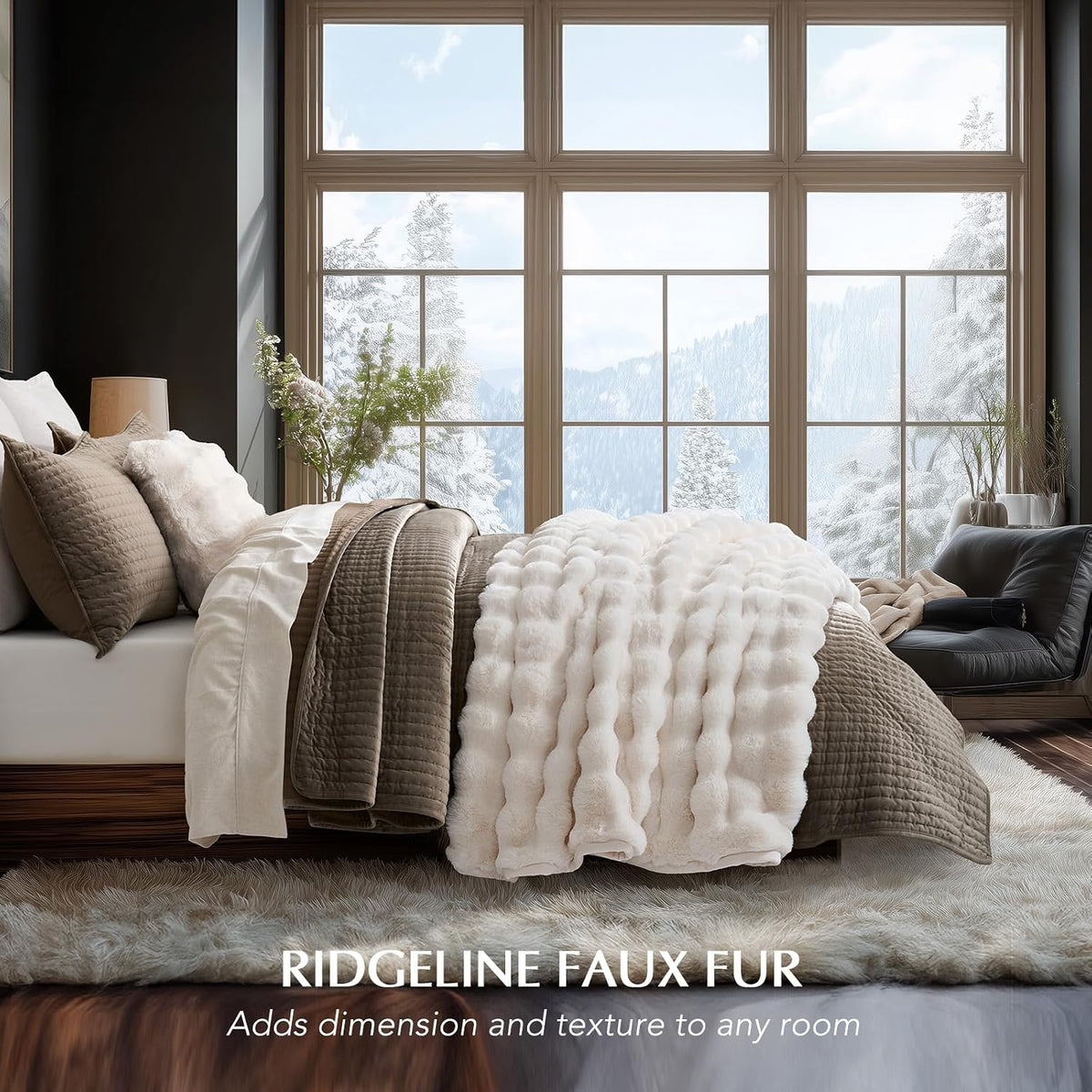 EverGrace Faux Rabbit Fur Bubble Throw Blanket, 60"x80", Ivory White