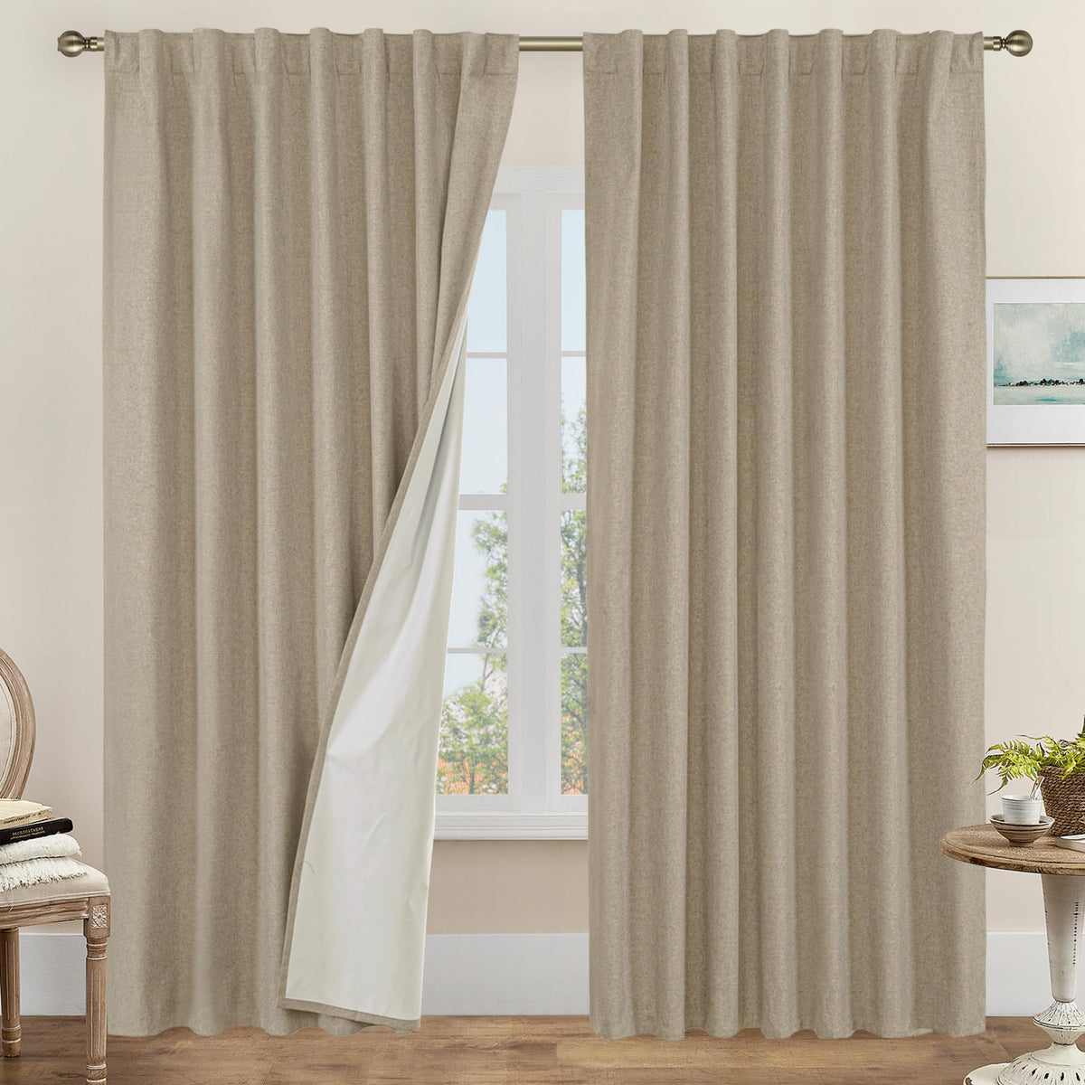 LAMIT 100% Blackout Short Linen Curtains for Cafe 40 Inch Length, Ivory