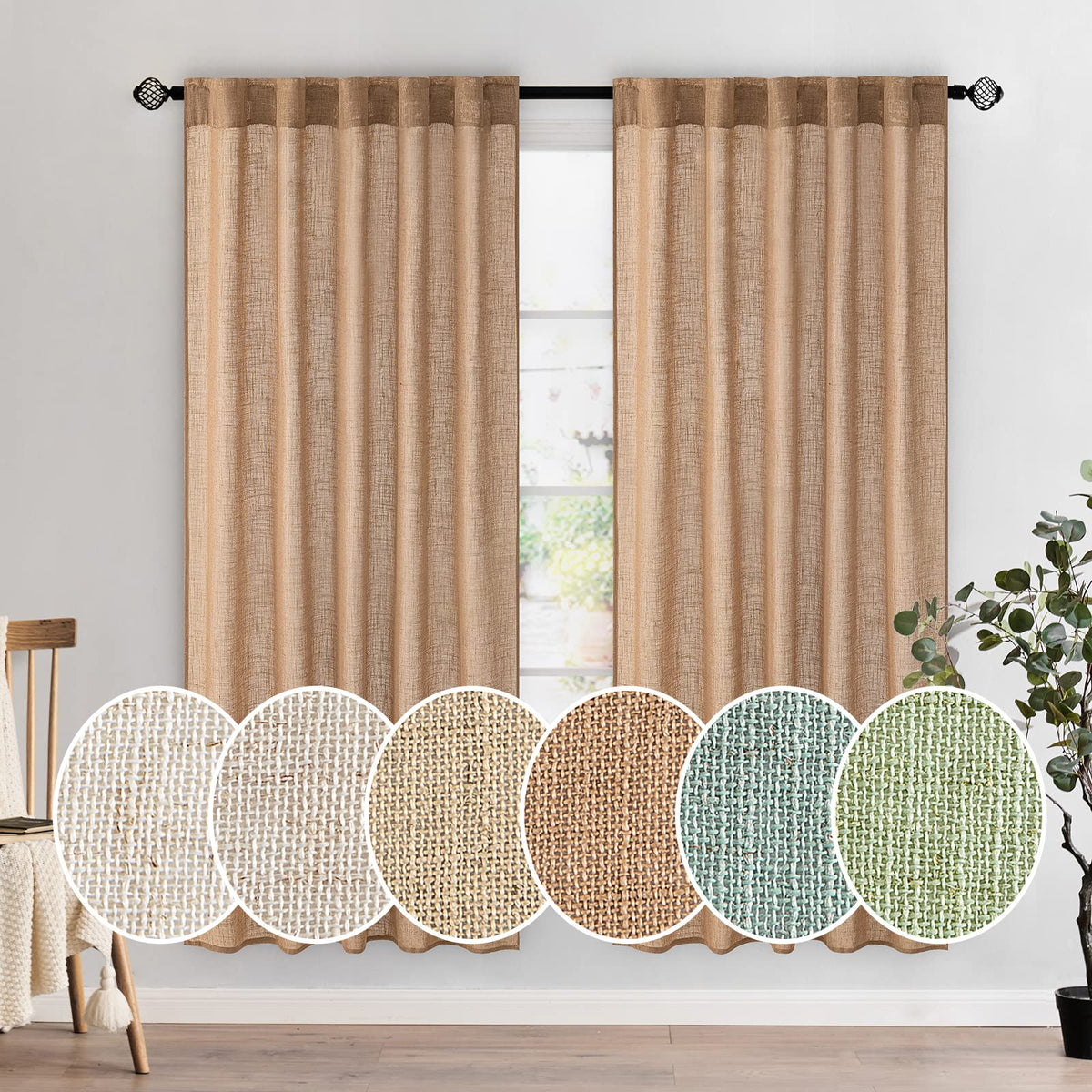 MIULEE Taupe Linen Curtains 52x84 Inch Length for Bedroom and Living Room